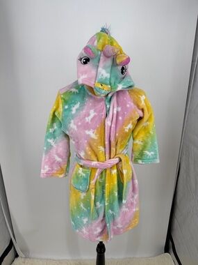 Kids Unicorn Hooded Bathrobe - Pastel Pink Green Yellow 8-9 yr